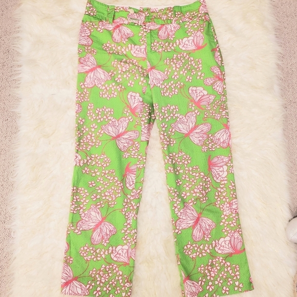 Lilly Pulitzer Pants - Lilly Pulitzer Green Cropped Pants Butterfly Design Size 2